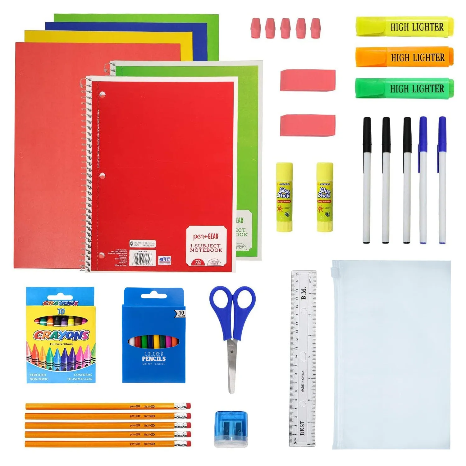 12 Wholesale Backpacks in 6 Bright Colors & 12 Bulk School Supply Kits of Your Choice