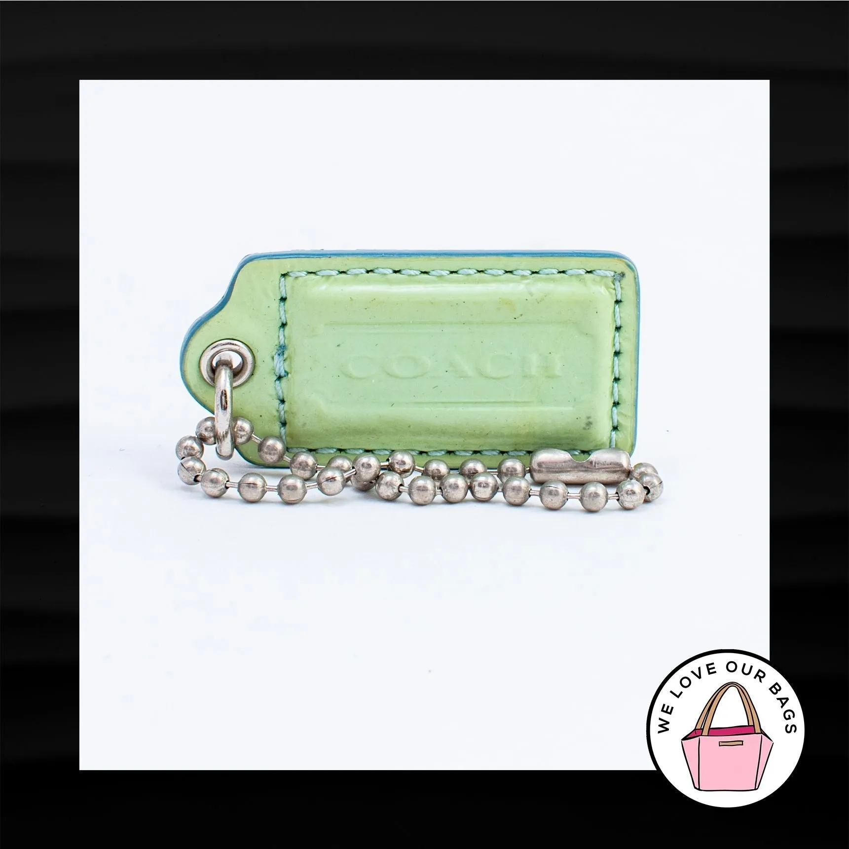 2" Medium COACH MINT GREEN PATENT LEATHER KEY FOB BAG CHARM KEYCHAIN HANG TAG