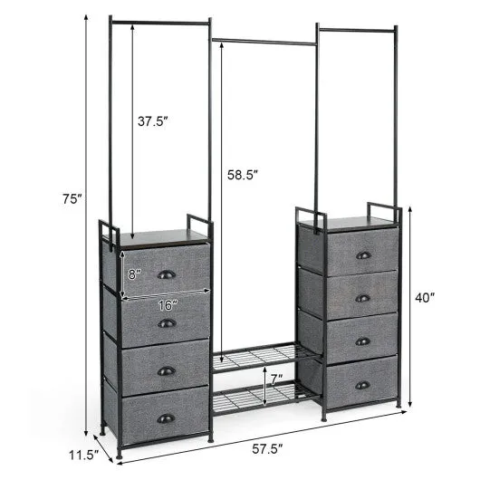 3-in-1 Portable Multifunctional  Dresser with 8 Fabric Drawers and Metal Rack