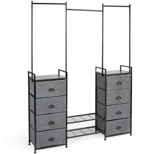 3-in-1 Portable Multifunctional  Dresser with 8 Fabric Drawers and Metal Rack