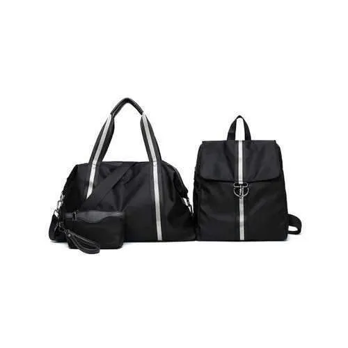 3 Pieces Striped Color Block Shoulder Bag Set - Black