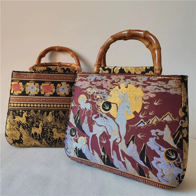 9 Colored Deer 九色鹿 Bamboo Handle Brocade Bag