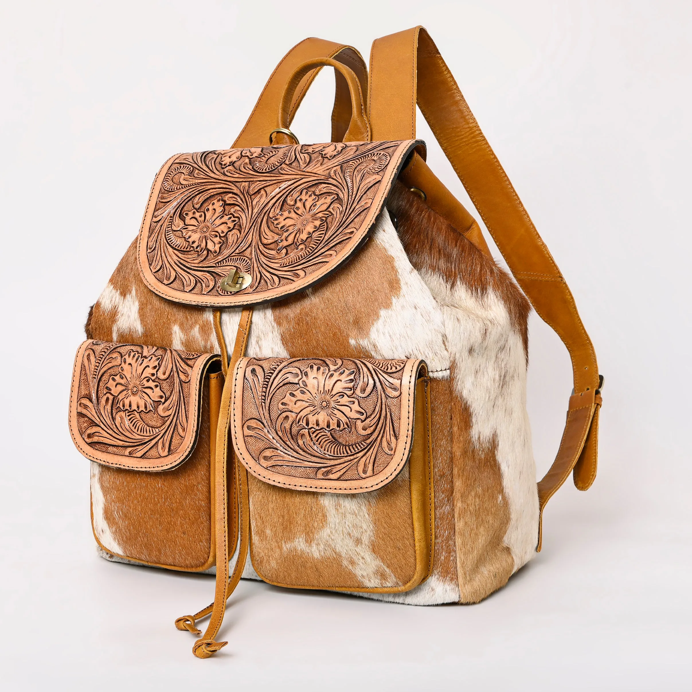 A&A-873  Montana West Genuine Hair-On Cowhide Leather Hand Tooled Collection Backpack