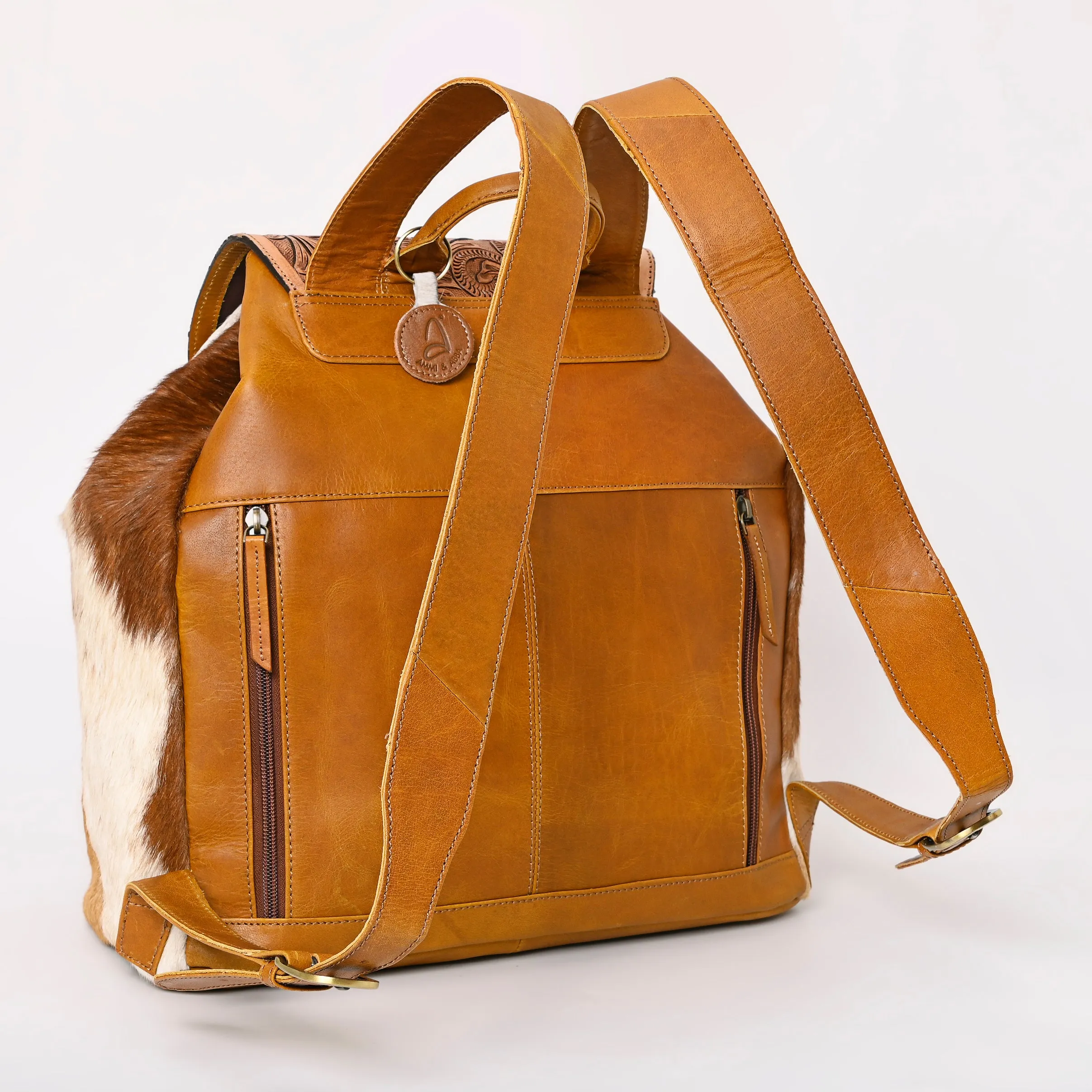 A&A-873  Montana West Genuine Hair-On Cowhide Leather Hand Tooled Collection Backpack