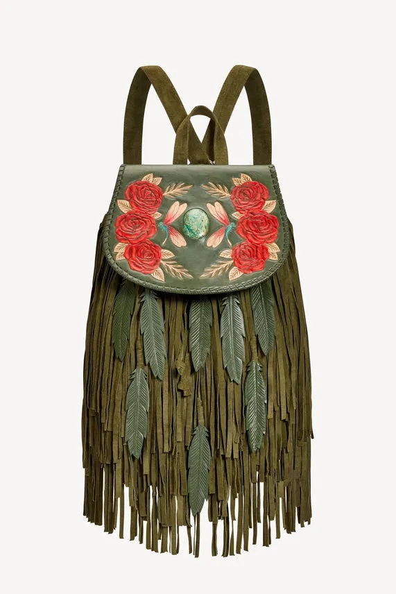 Akaroa Rose Bohemian Tooled Fringe Backpack