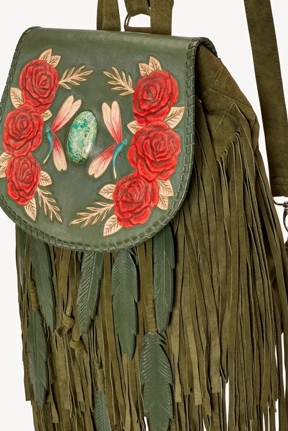 Akaroa Rose Bohemian Tooled Fringe Backpack