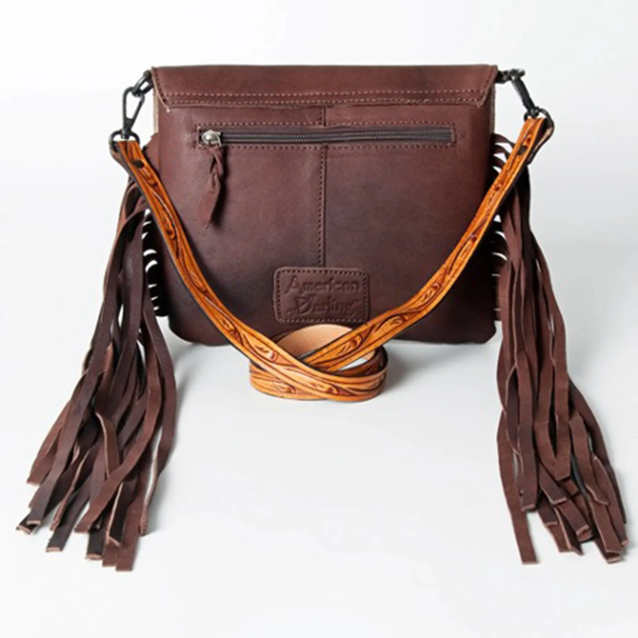 American Darling Hide Fringe Tooled Crossbody Purse