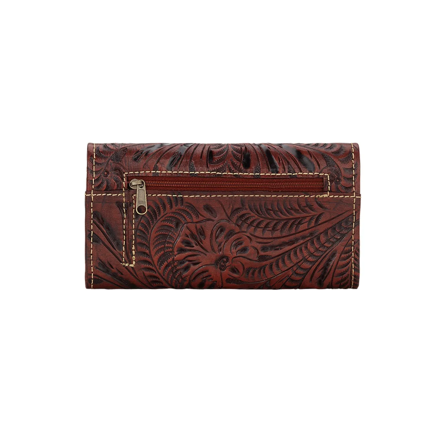 American West Annies Secret Collection Chocolate/Crimson Leather Trifold Wallet