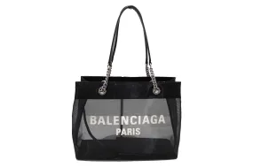 Authentic Balenciaga Black Mesh Duty Free Medium Shopper Tote Bag