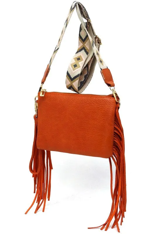 Aztec Guitar Strap Fringe Clutch Crossbody Bag