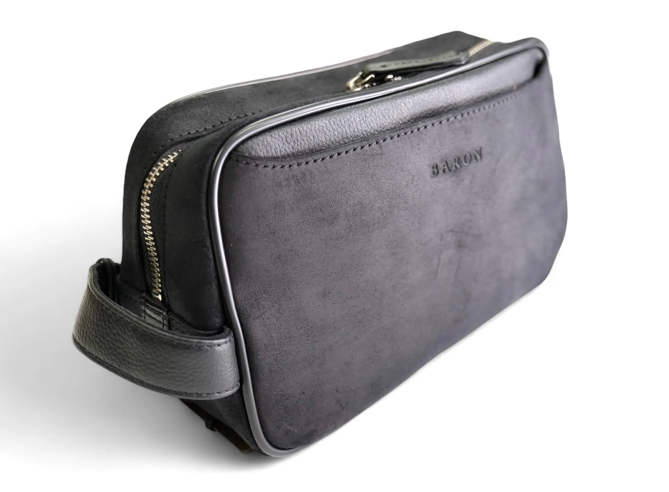 Baron - Black Waxed Suede Wash Bag