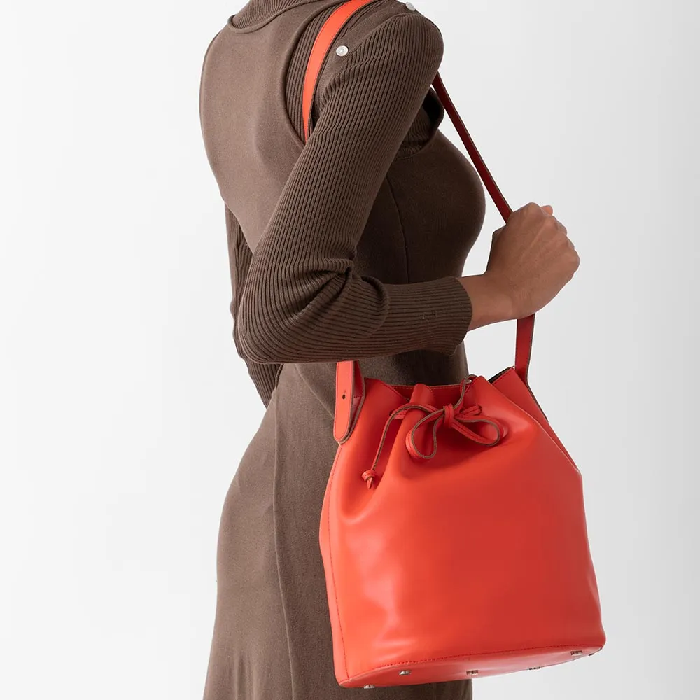 Bella Leather Bucket Bag - Orange