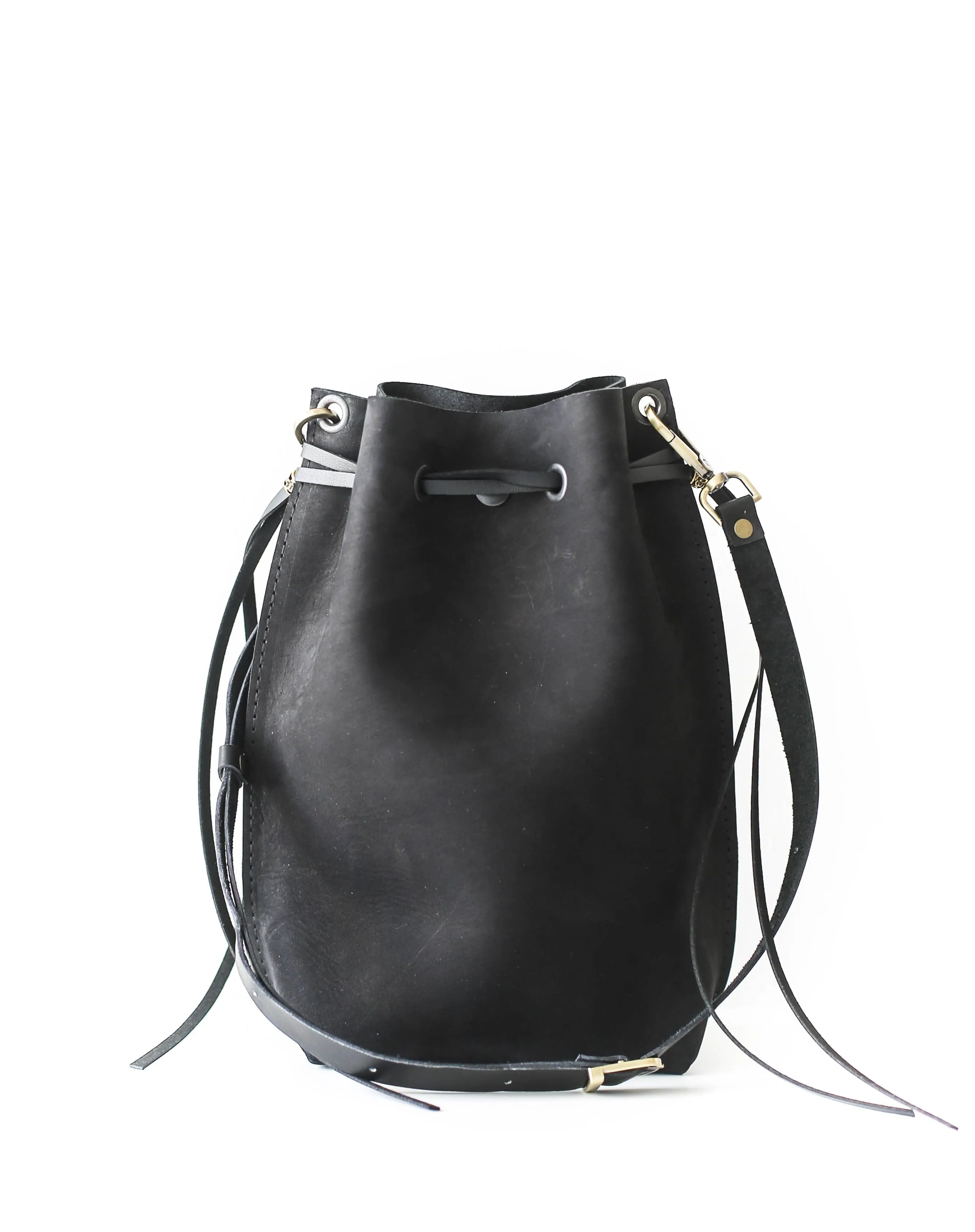 Black Nubuck Bucket Bag w/Drawstrings