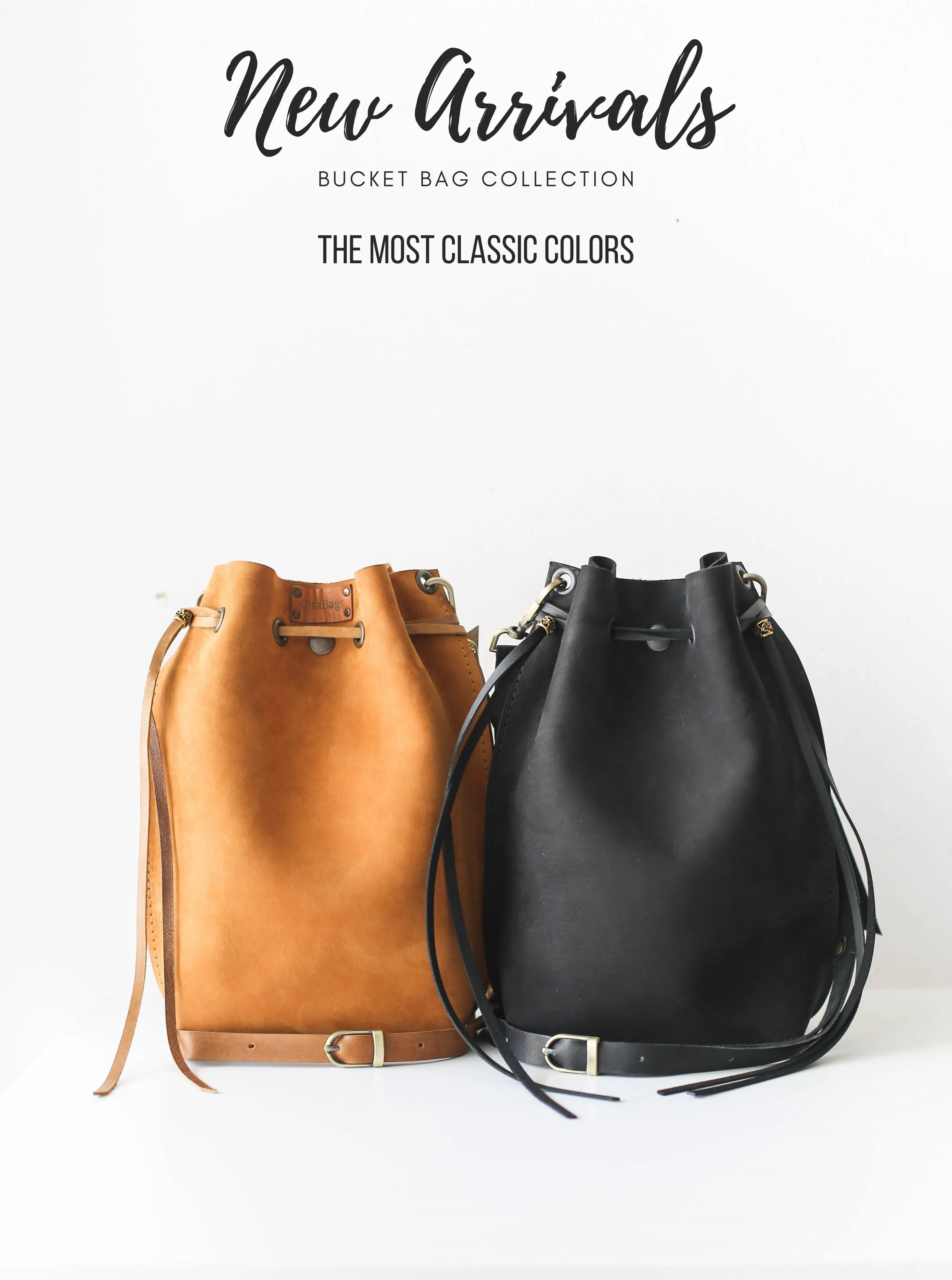 Black Nubuck Bucket Bag w/Drawstrings