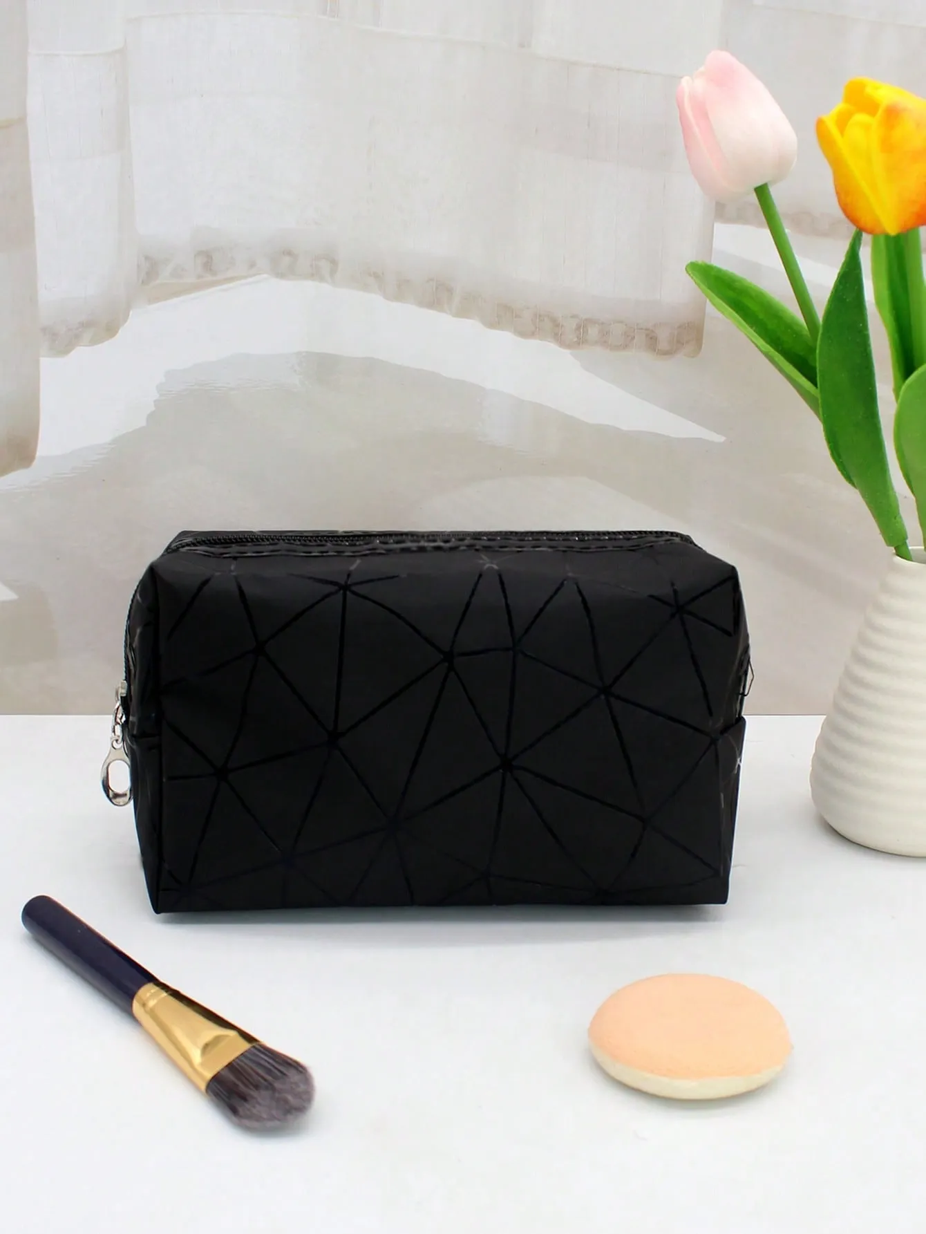 Black Portable Travel Makeup Bag Cosmetic Organizer Toiletries Bag Makeup