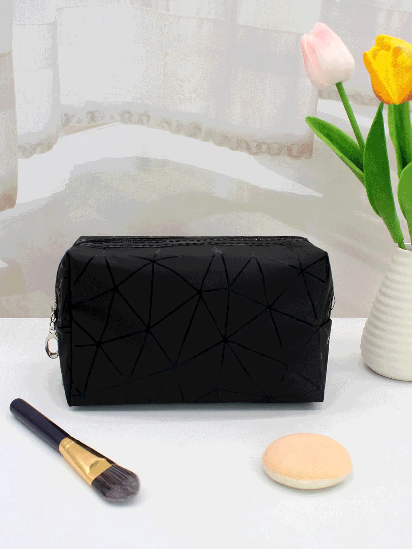 Black Portable Travel Makeup Bag Cosmetic Organizer Toiletries Bag Makeup