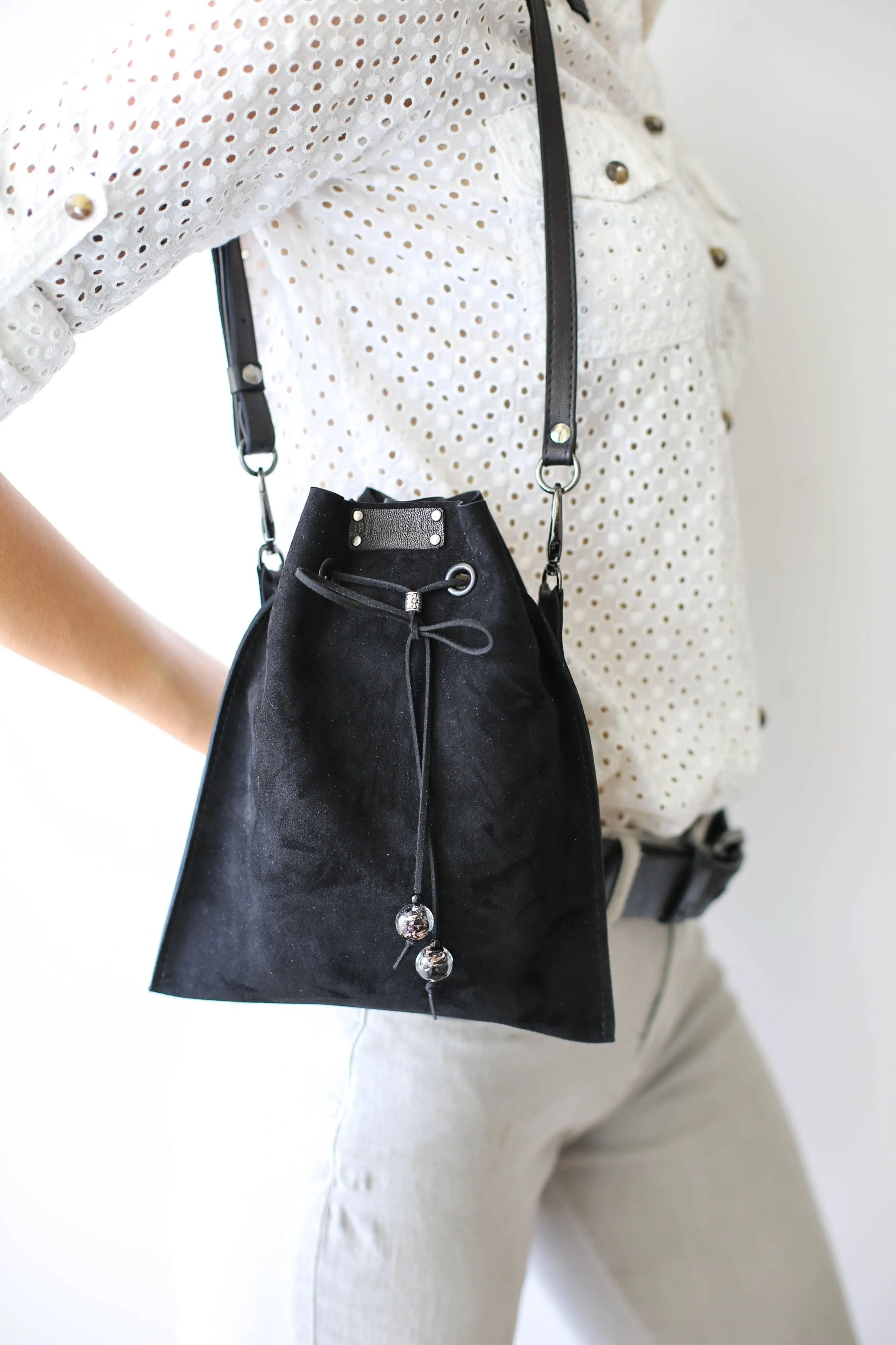 Black Suede Pouch Bag