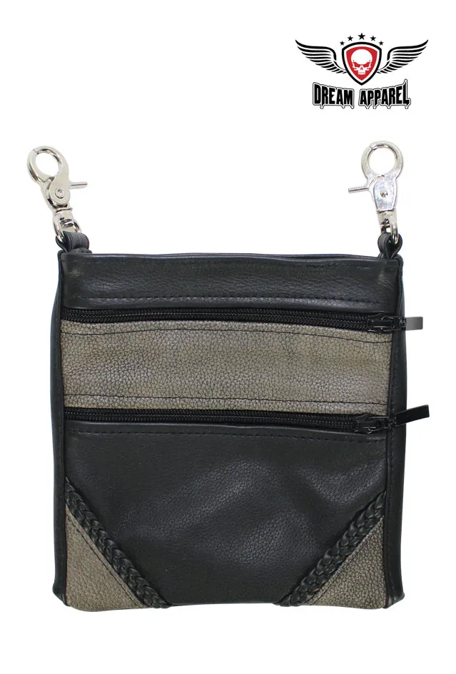 Black/Distressed Brown Multipocket Leather Belt Bag