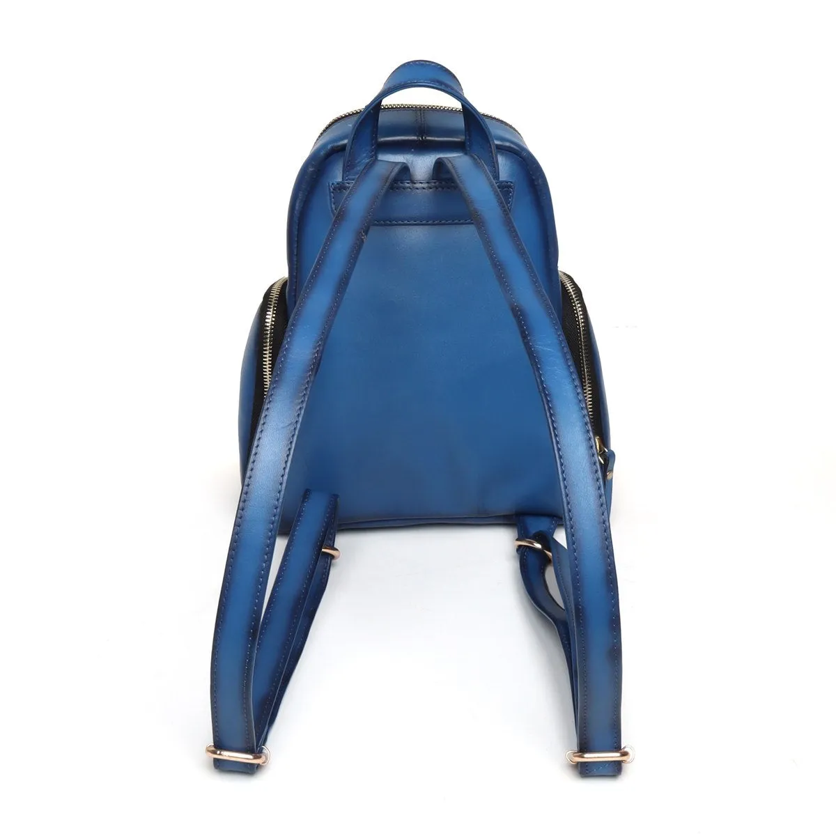 Blue Leather Signature Metal Lion Women Backpack By Brune & Bareskin