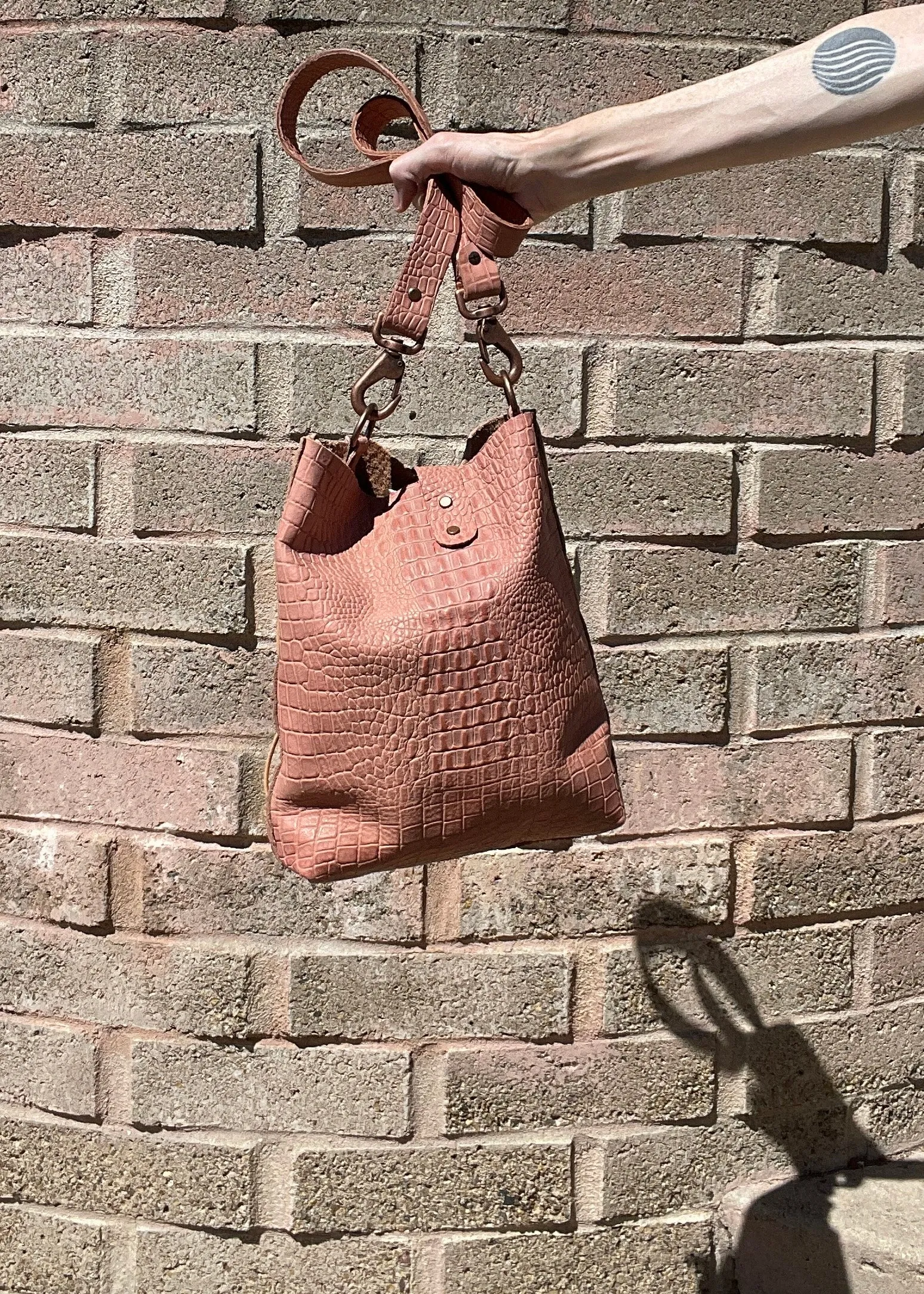 Blush Pink Reptile Embossed Leather Crossbody Bag