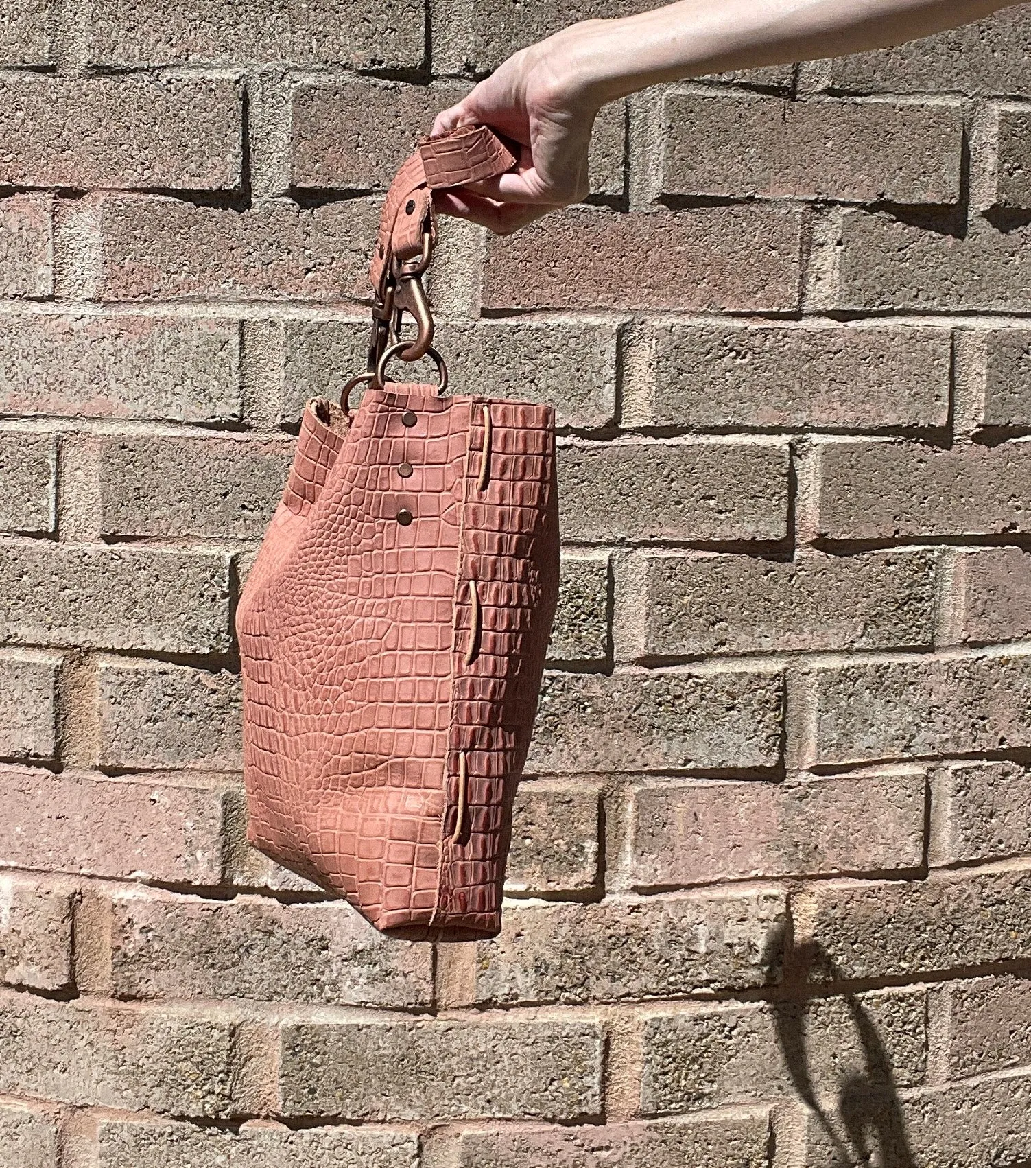 Blush Pink Reptile Embossed Leather Crossbody Bag