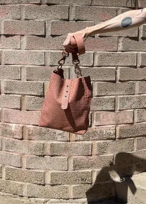 Blush Pink Reptile Embossed Leather Crossbody Bag