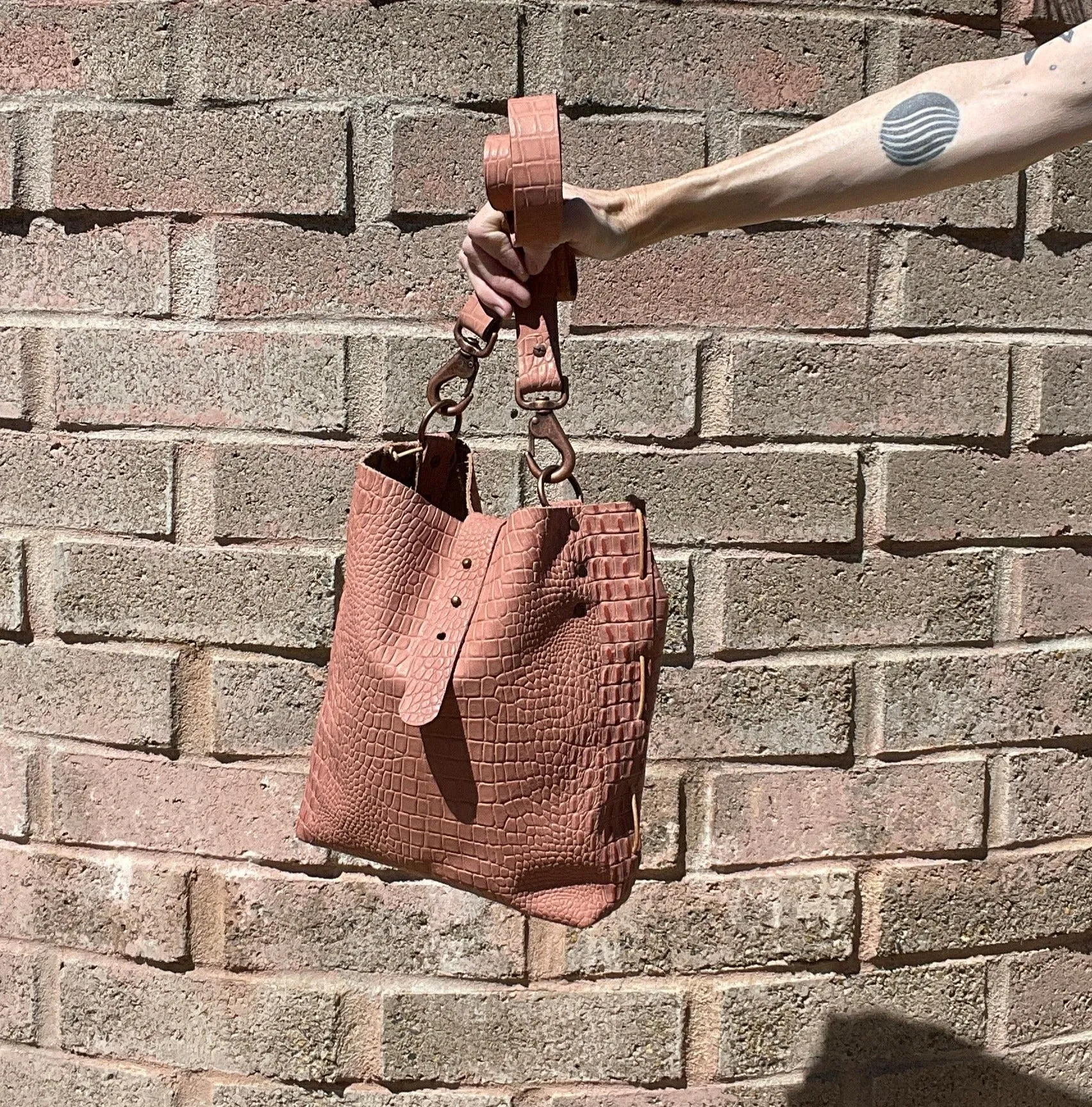 Blush Pink Reptile Embossed Leather Crossbody Bag