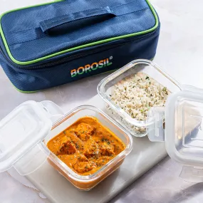 Borosil Pride Glass Lunch Box, Square x 2 (Flat Bag)