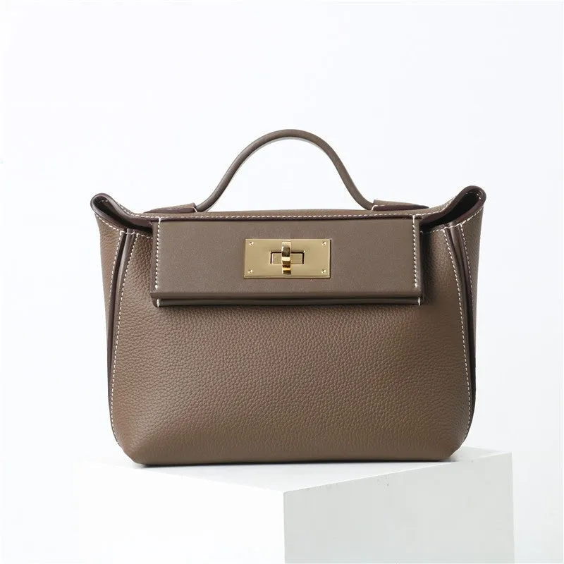 Calfskin Leather Top Handle Cross Body Bag