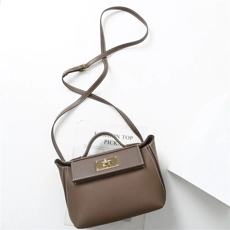 Calfskin Leather Top Handle Cross Body Bag