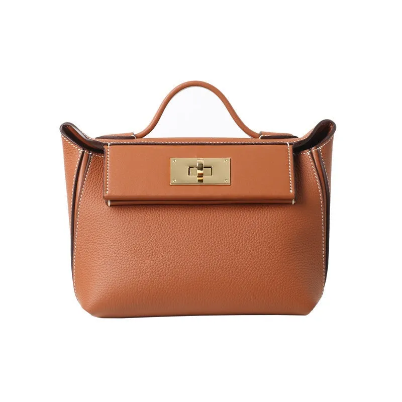 Calfskin Leather Top Handle Cross Body Bag