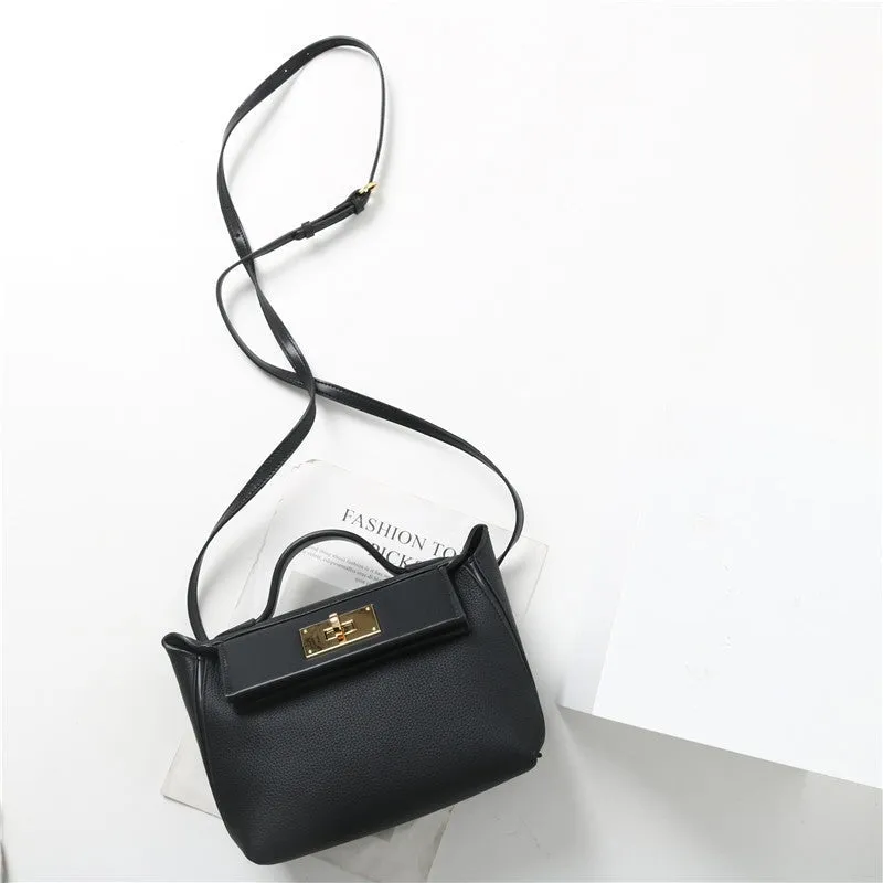 Calfskin Leather Top Handle Cross Body Bag