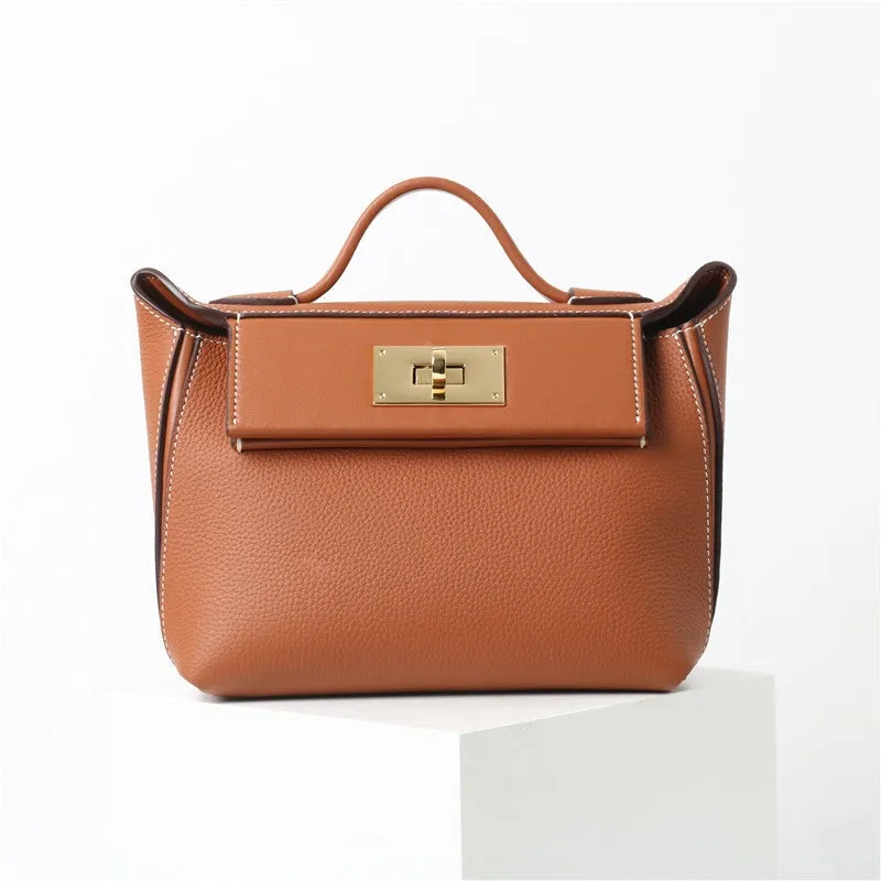 Calfskin Leather Top Handle Cross Body Bag