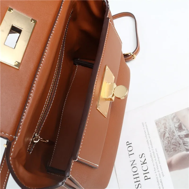 Calfskin Leather Top Handle Cross Body Bag