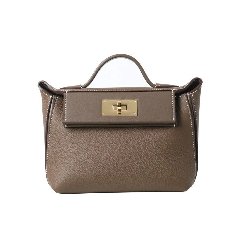 Calfskin Leather Top Handle Cross Body Bag