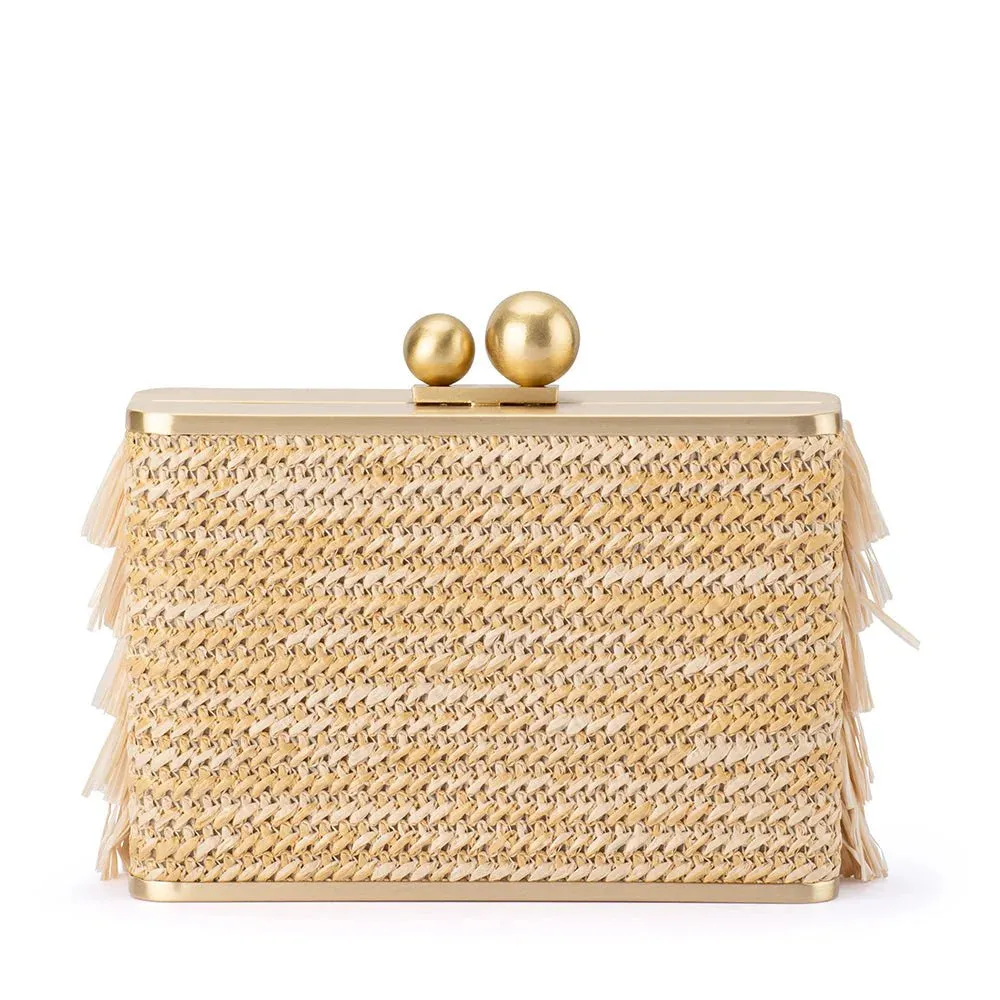 Carlita Fringe Clutch Bag in Natural