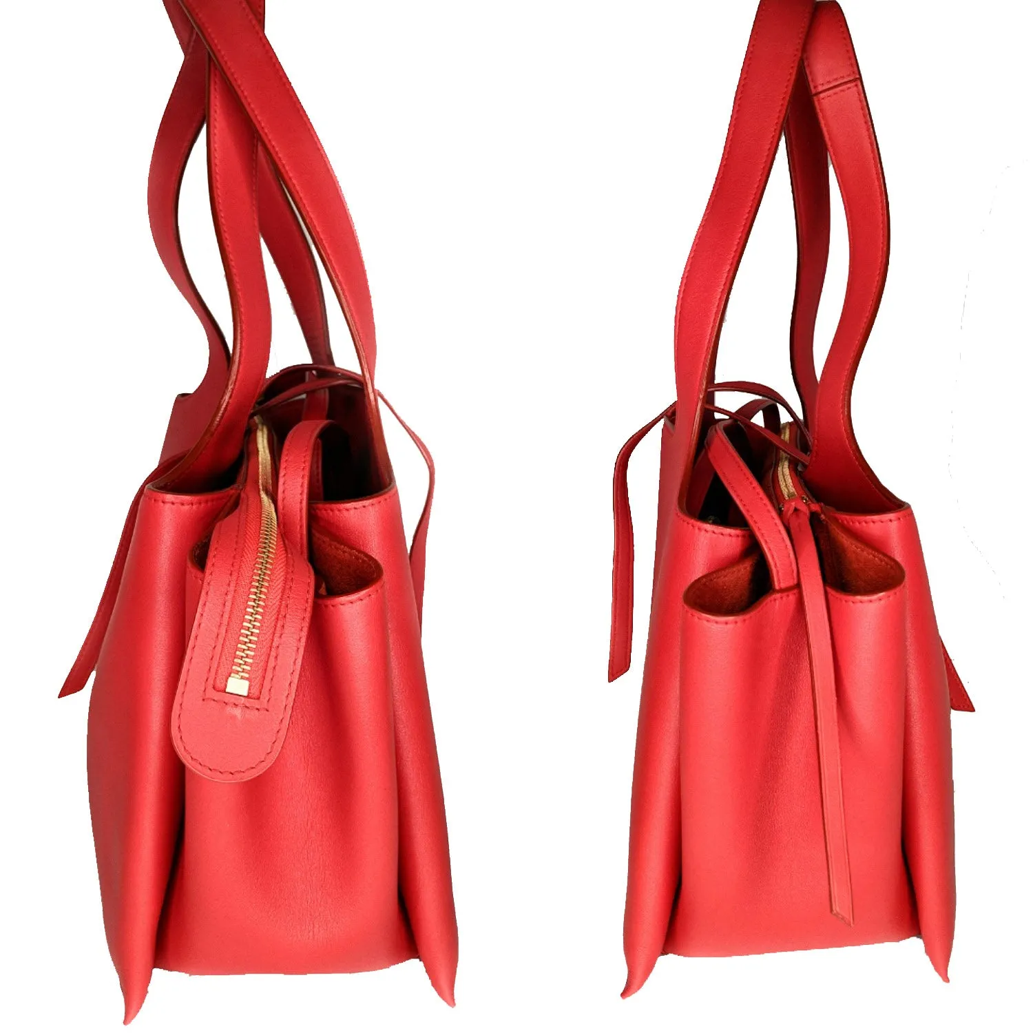 Celine Red Calfskin Leather Tri-fold Small Tote