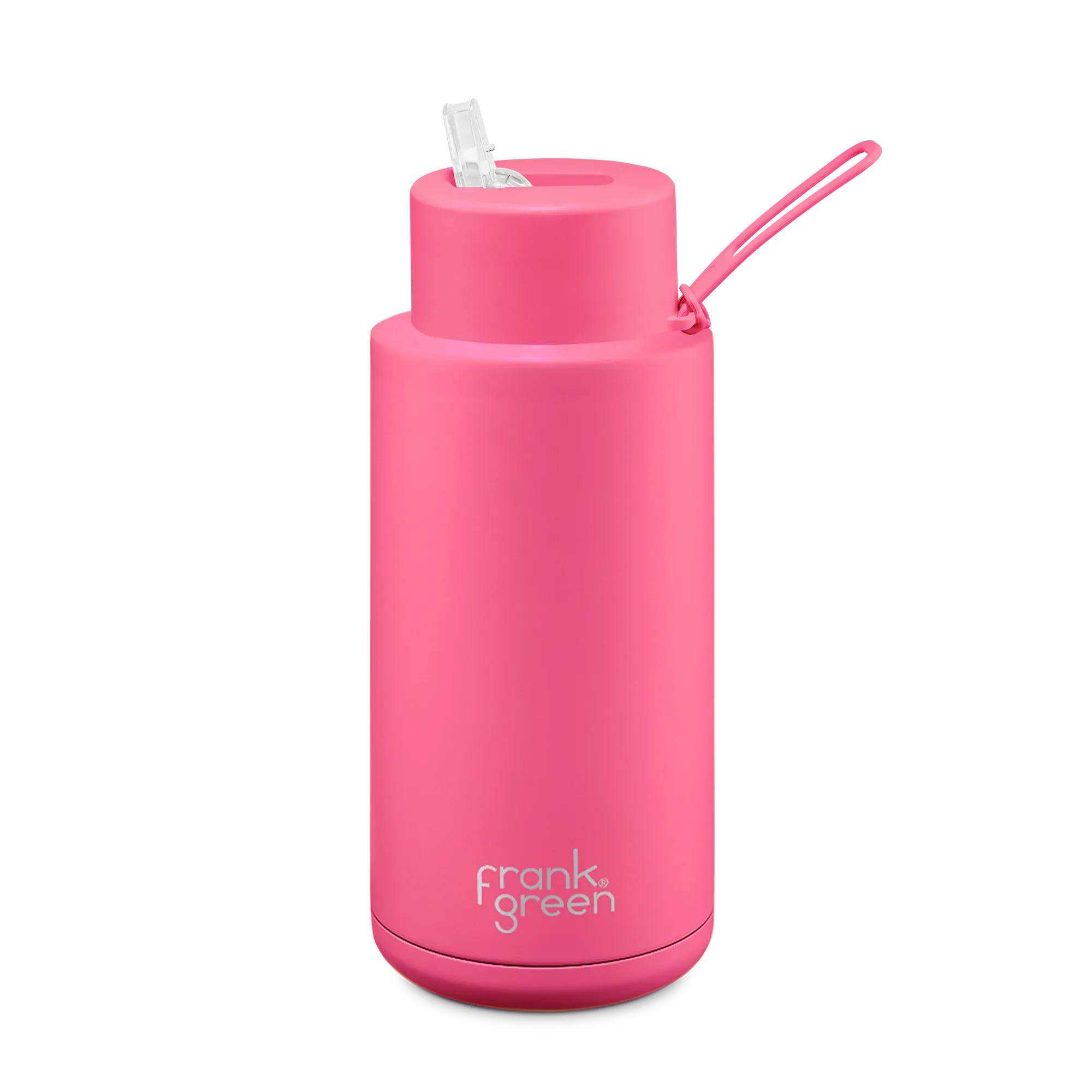 Ceramic Reusable Bottle w Straw - Neon Pink 34oz 1Lt