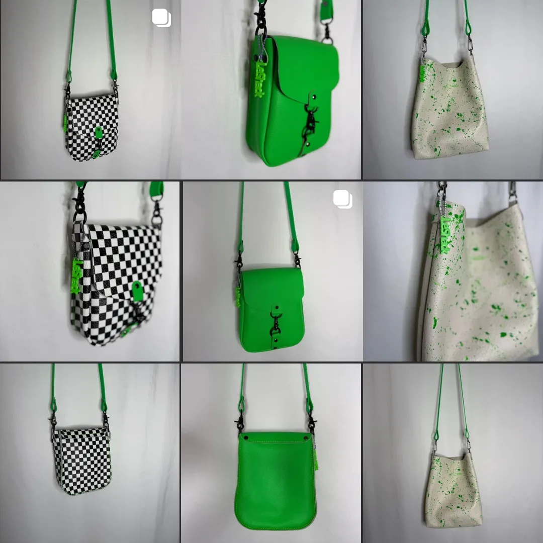 Checkerboard and Neon Green Flap Crossbody Bag