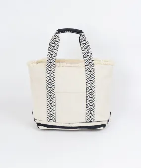 Cream Cotton Tote with Aztec Pattern and Fringe Trim