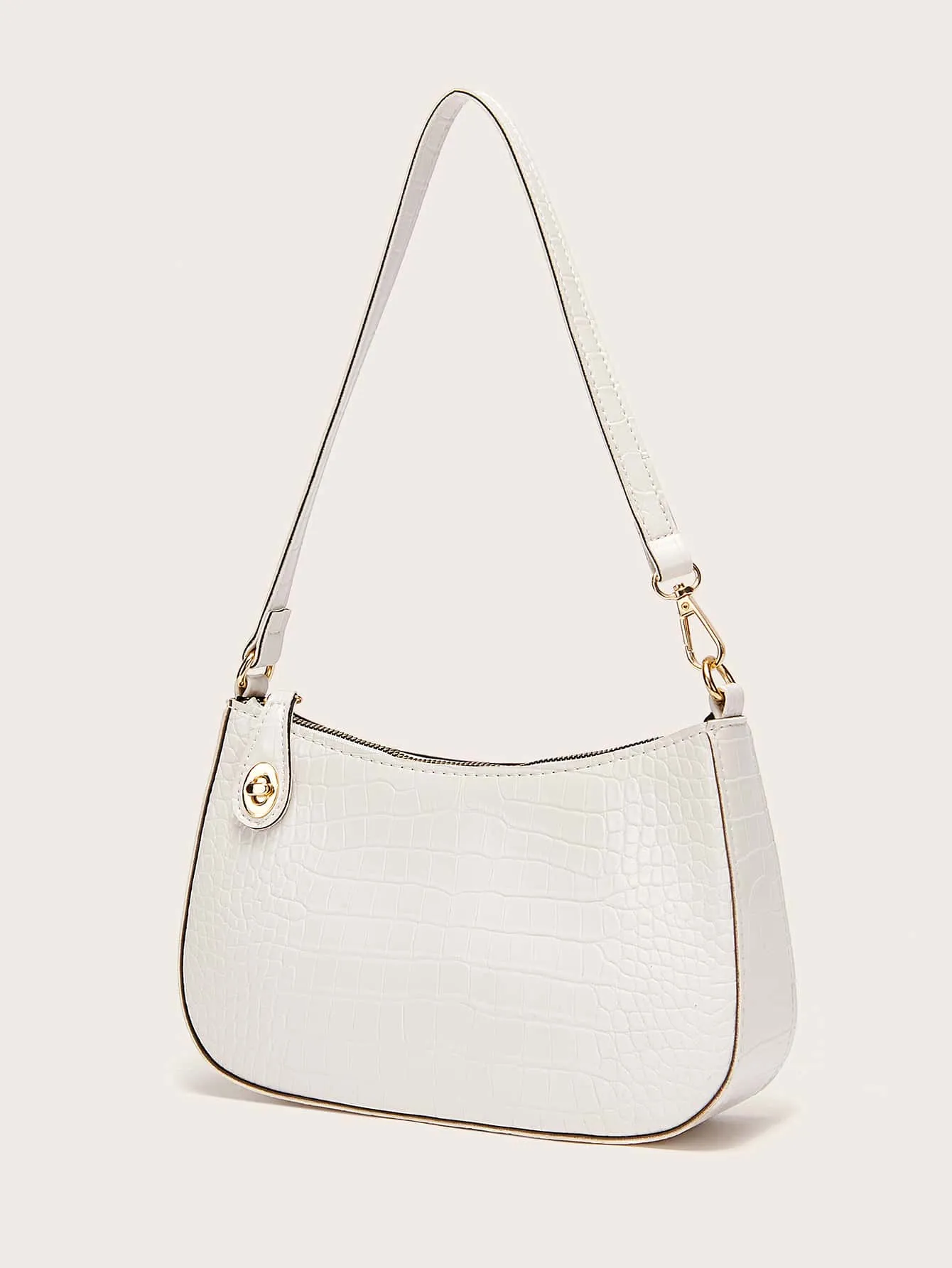 Croc Embossed Turn-Lock Baguette Bag