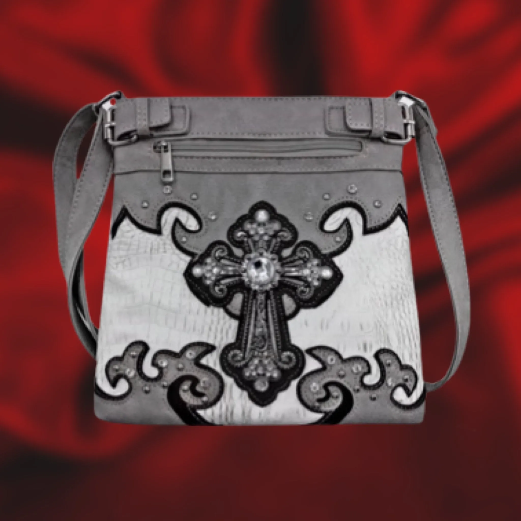 Cross Embellished Messenger Bag-Grey