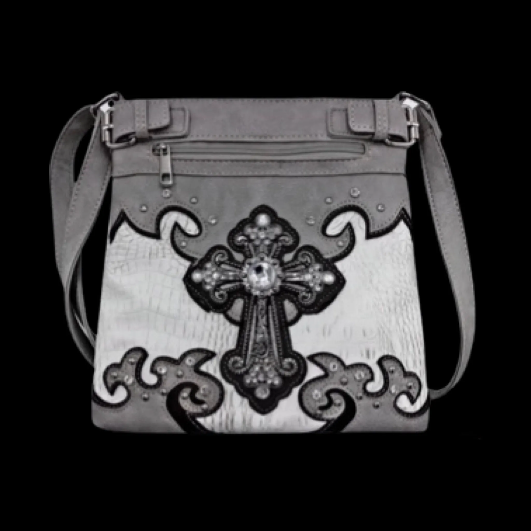 Cross Embellished Messenger Bag-Grey