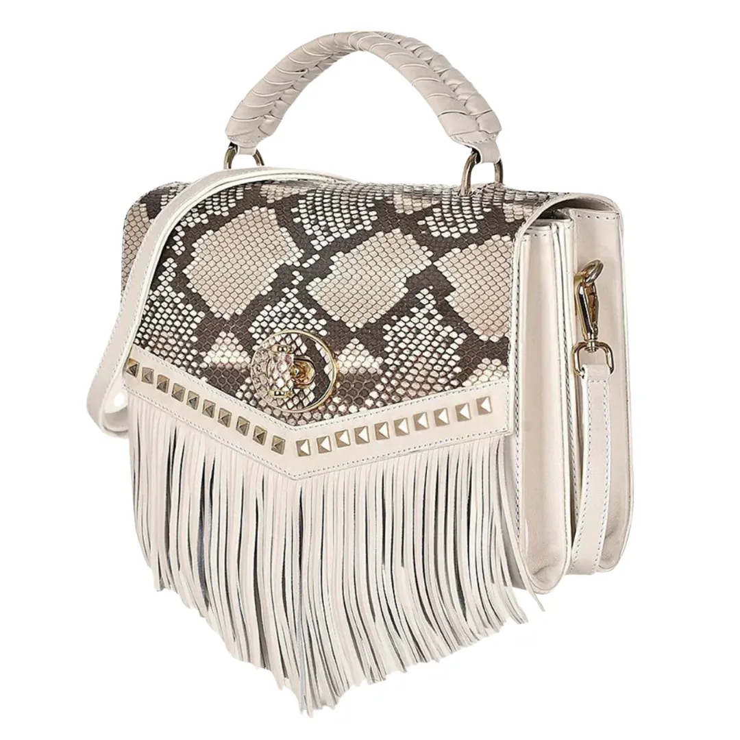 Cuadra DU568 LD Plunge Natural Python Studs & Fringe Bag