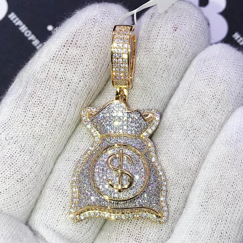 Custom Money Bag $ CZ Hip Hop Bling Bling Pendant