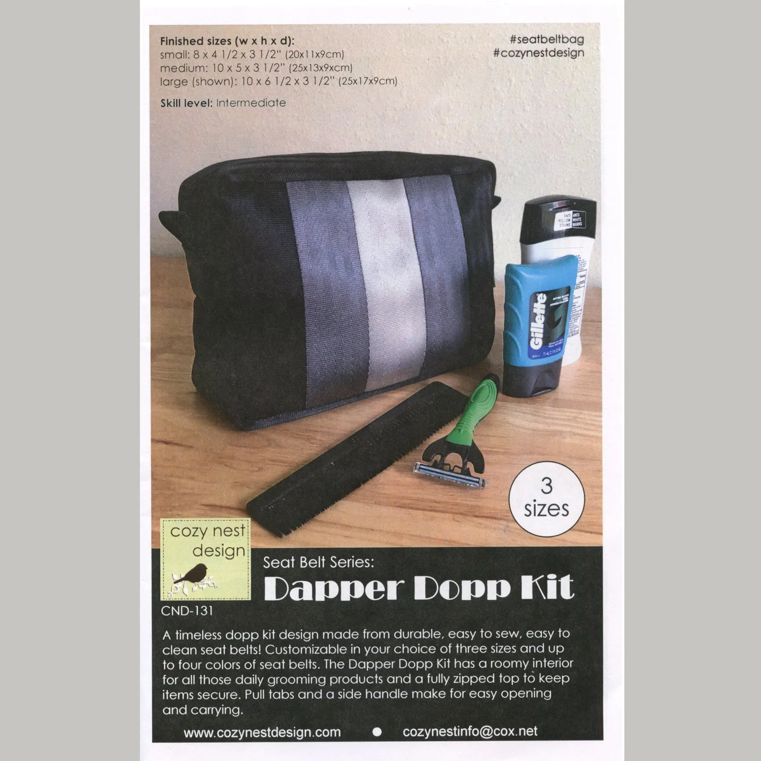 Dapper Dopp Seat Belt Kit - Large Black & Grey