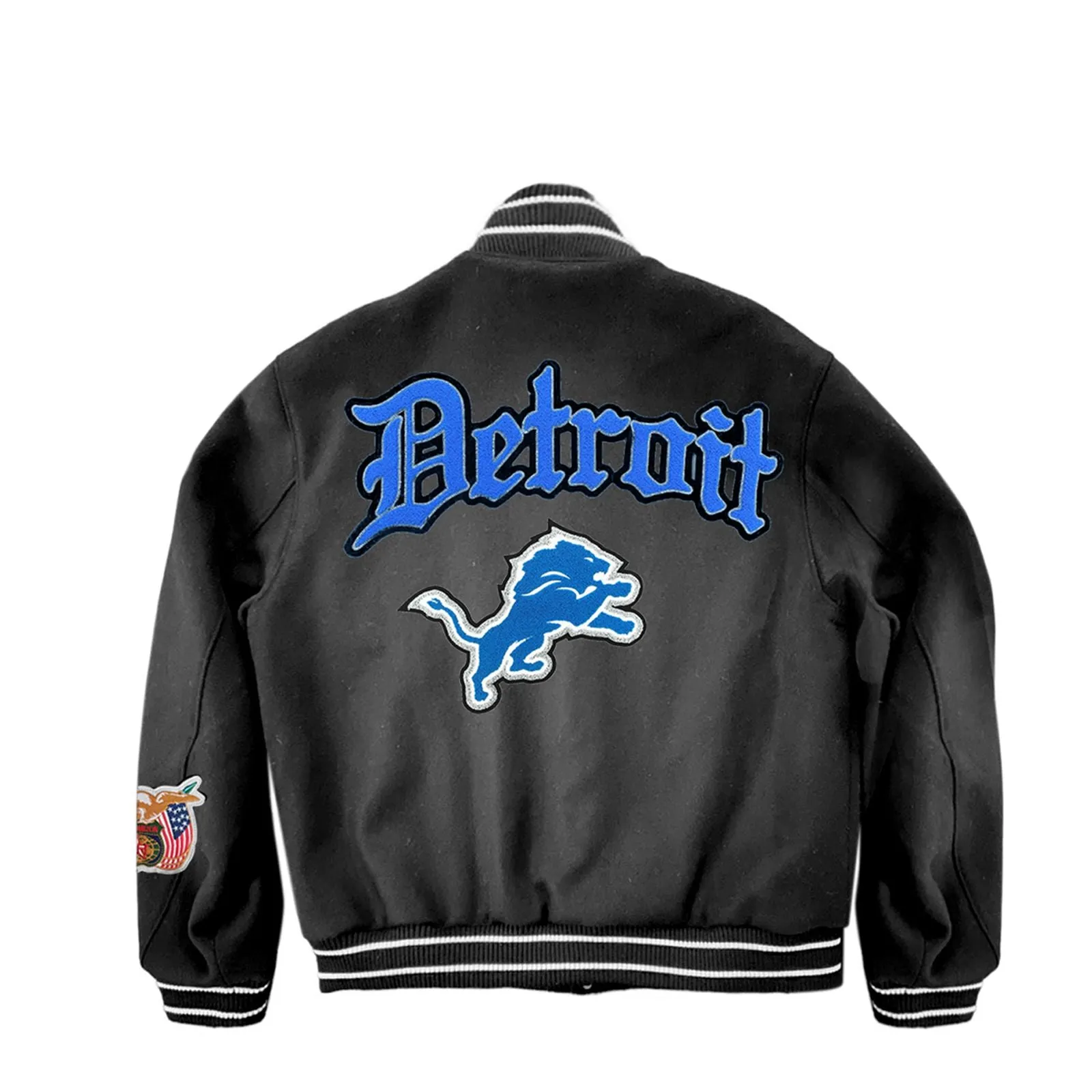 DETROIT LIONS WOOL OLD ENGLISH VARSITY JACKET Black