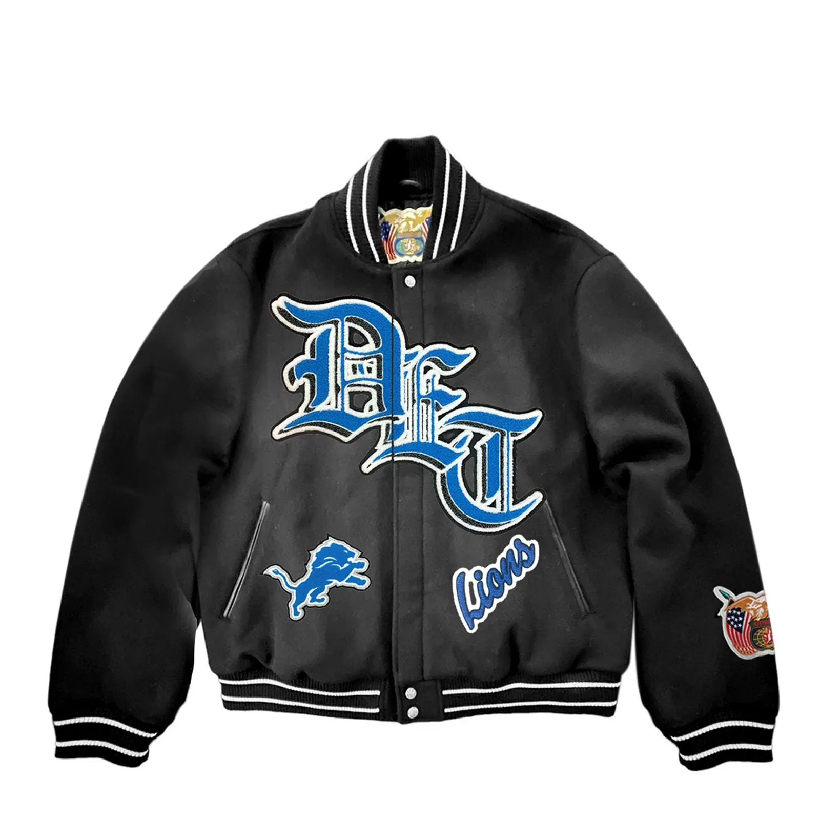 DETROIT LIONS WOOL OLD ENGLISH VARSITY JACKET Black