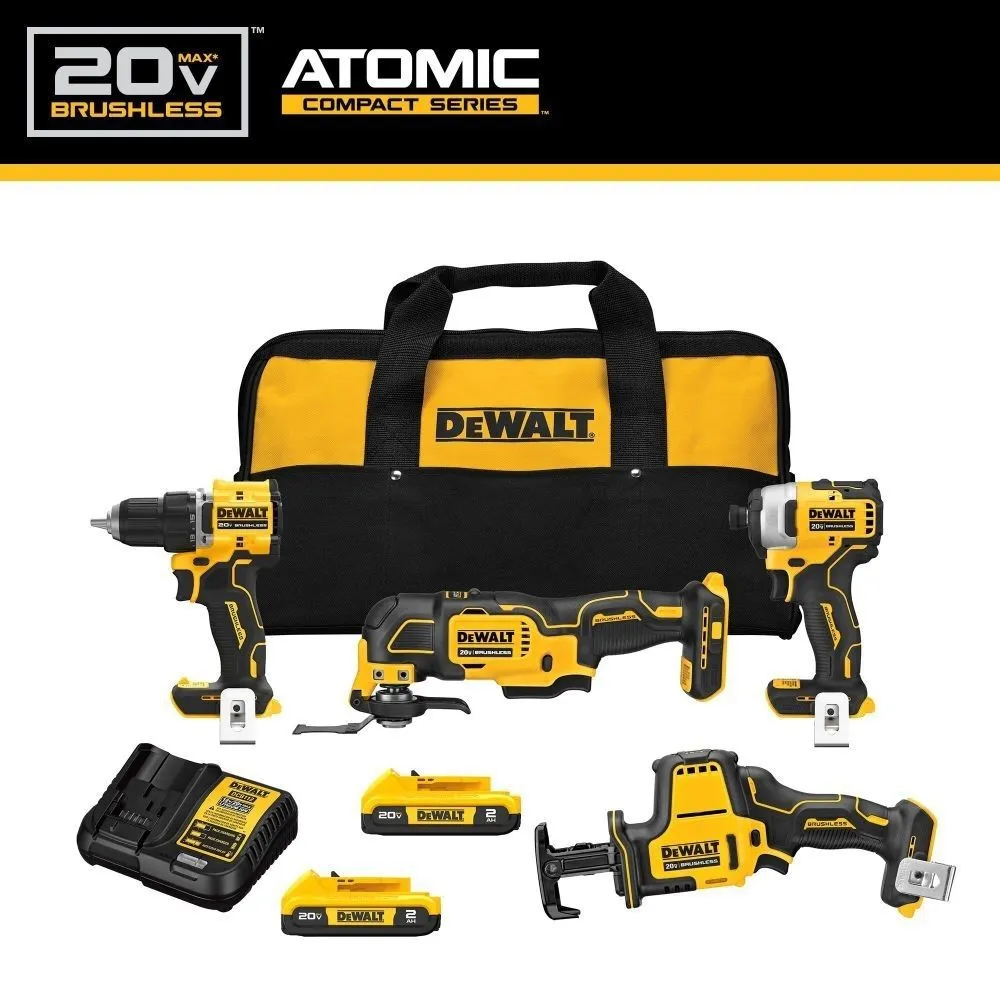 DeWalt DCK486D2 ATOMIC 20-Volt Lithium-Ion Cordless Brushless Combo Kit (4-Tool) with (2) 2.0Ah Batteries, Charger and Bag