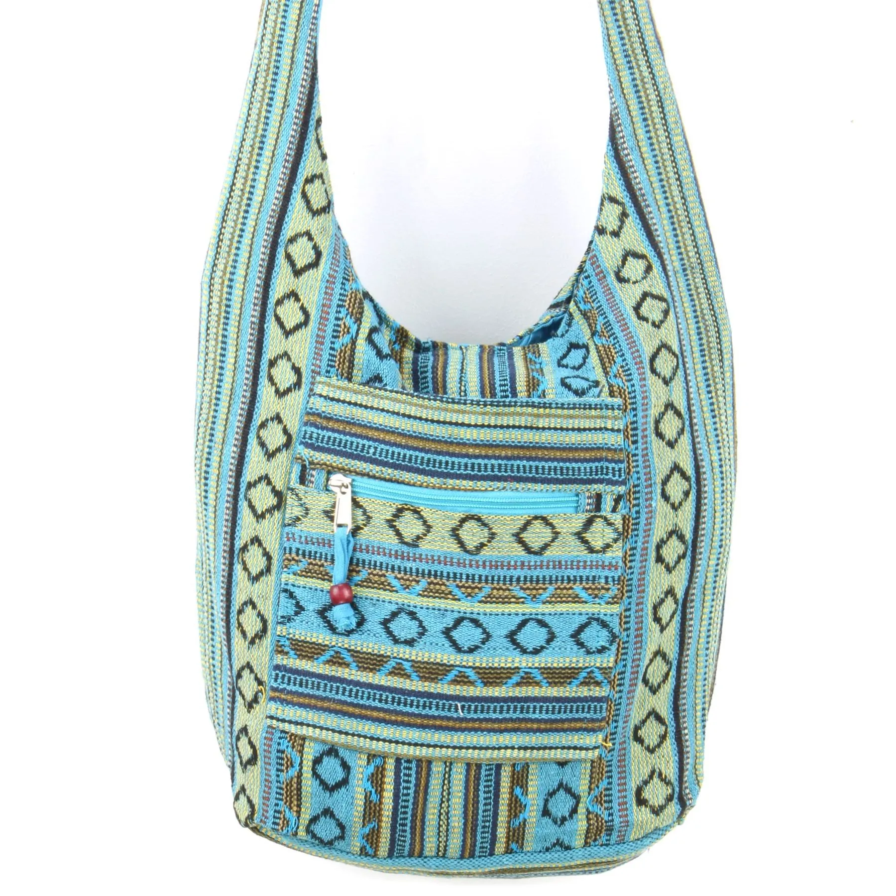 Diamond Pattern Canvas Sling Shoulder Bag - Blue